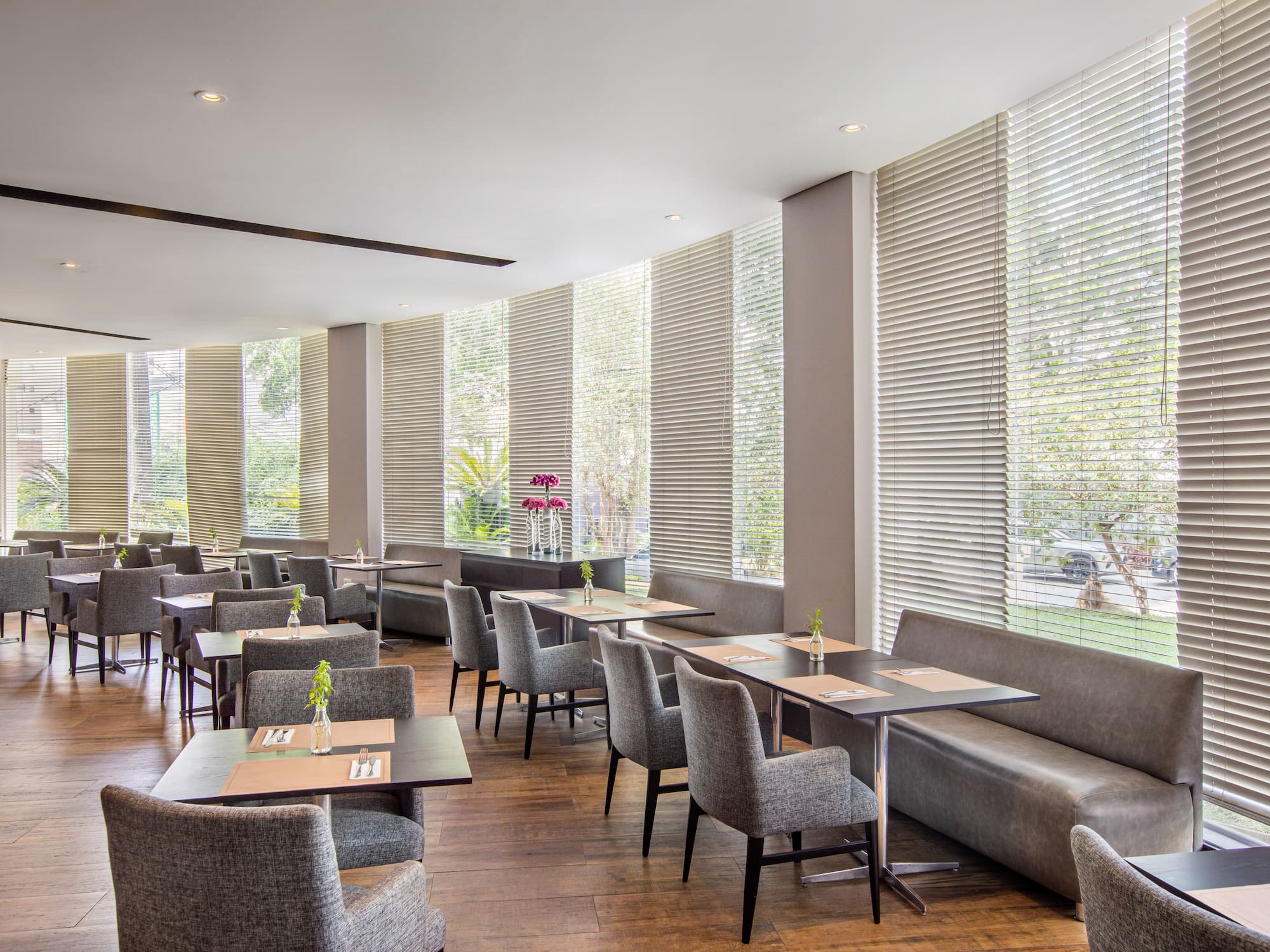 a room with tables and chairs