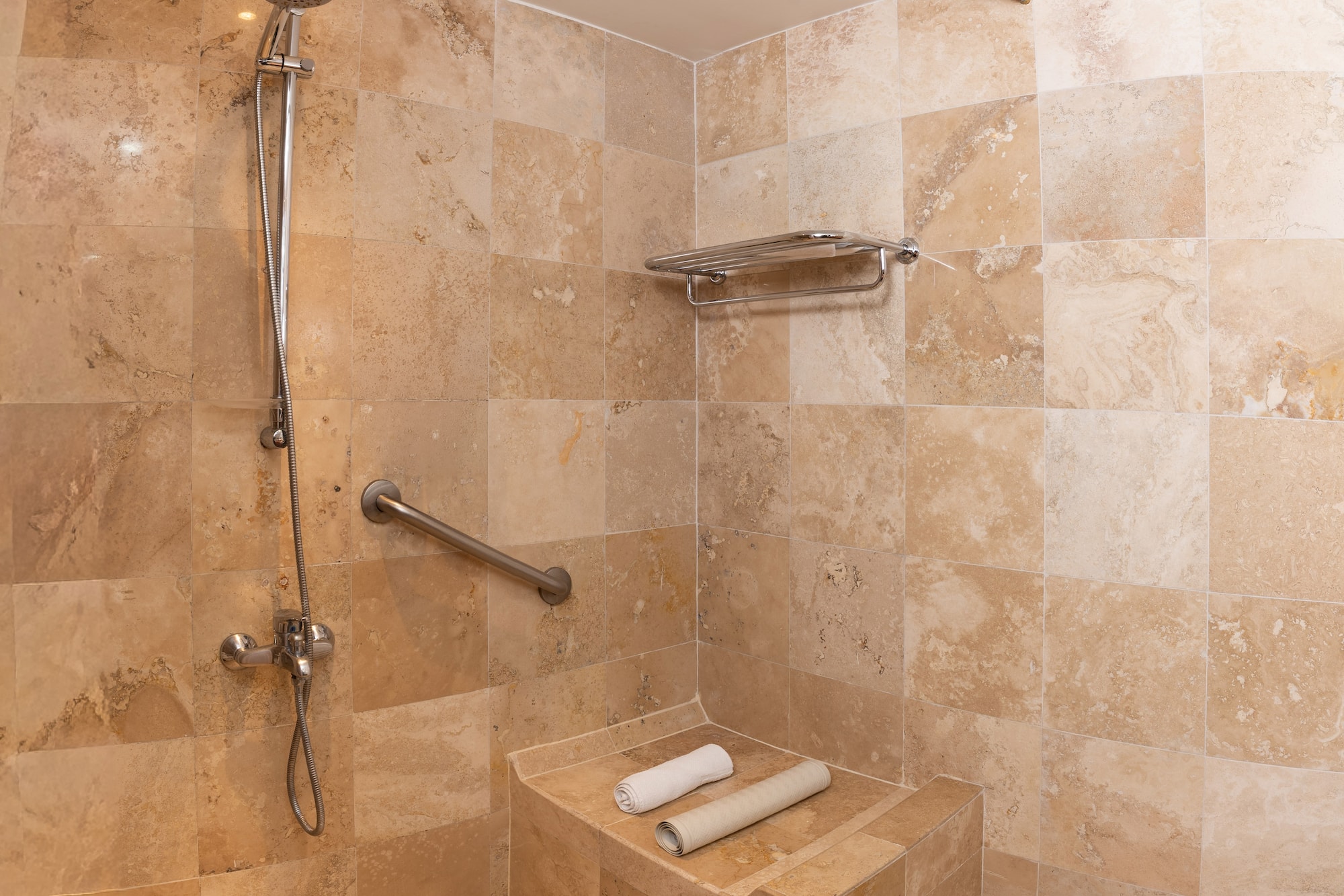 a shower with a glass door
