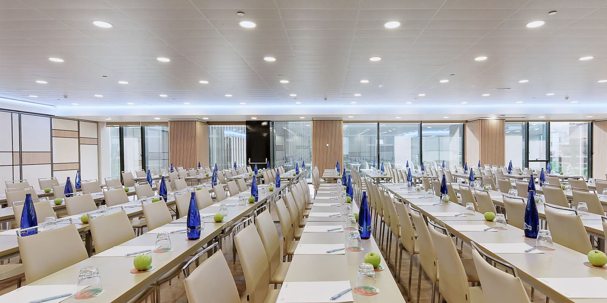 a room with tables and chairs