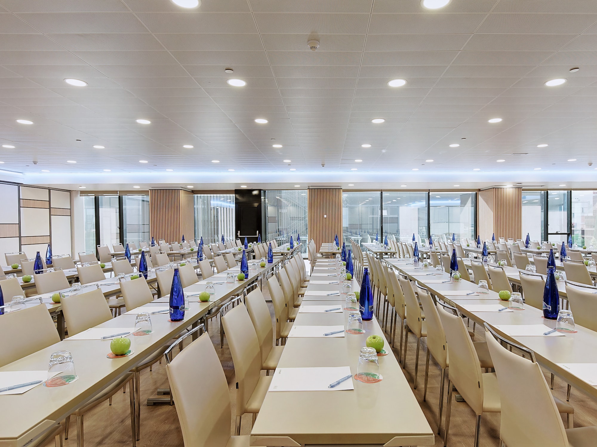 a room with tables and chairs