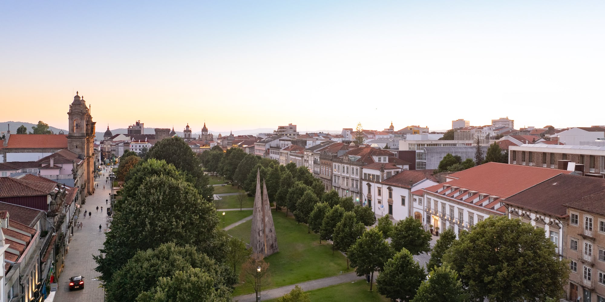 a city with trees and buildings