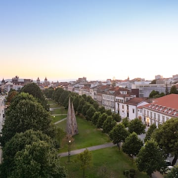 a city with trees and buildings