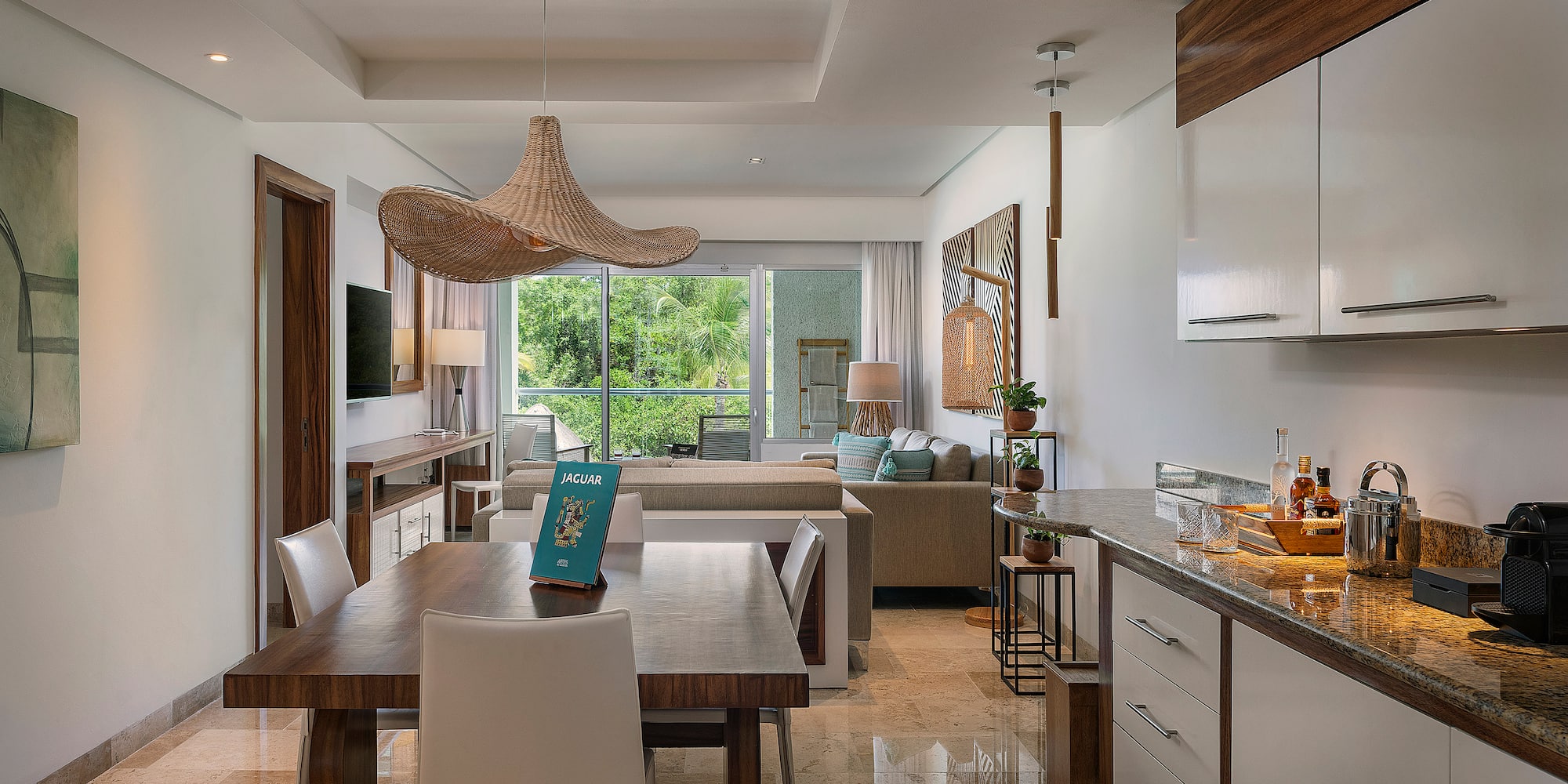 a room with a table and chairs