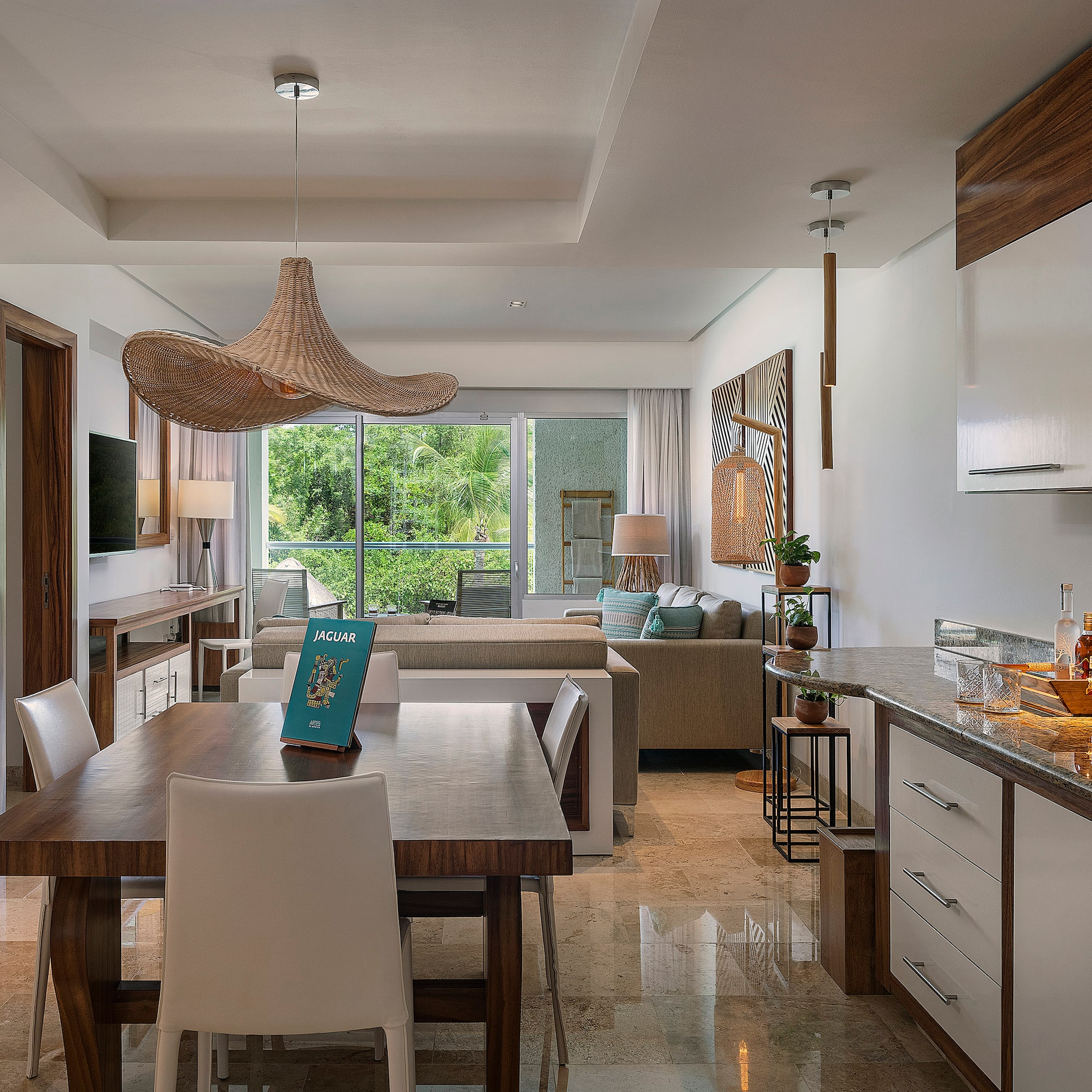 a room with a table and chairs