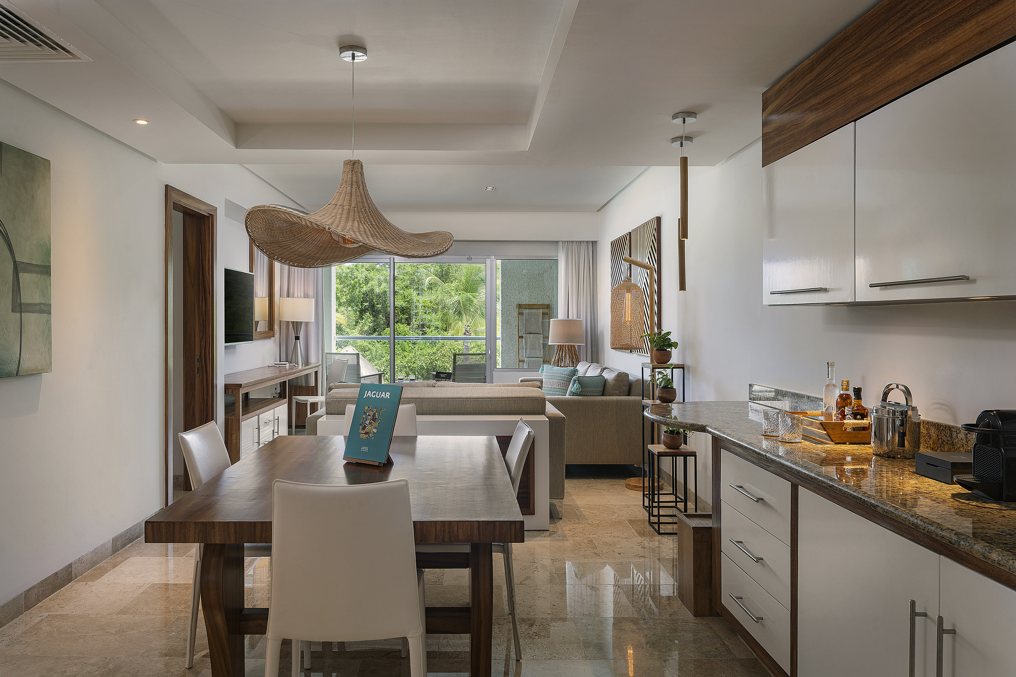 a room with a table and chairs