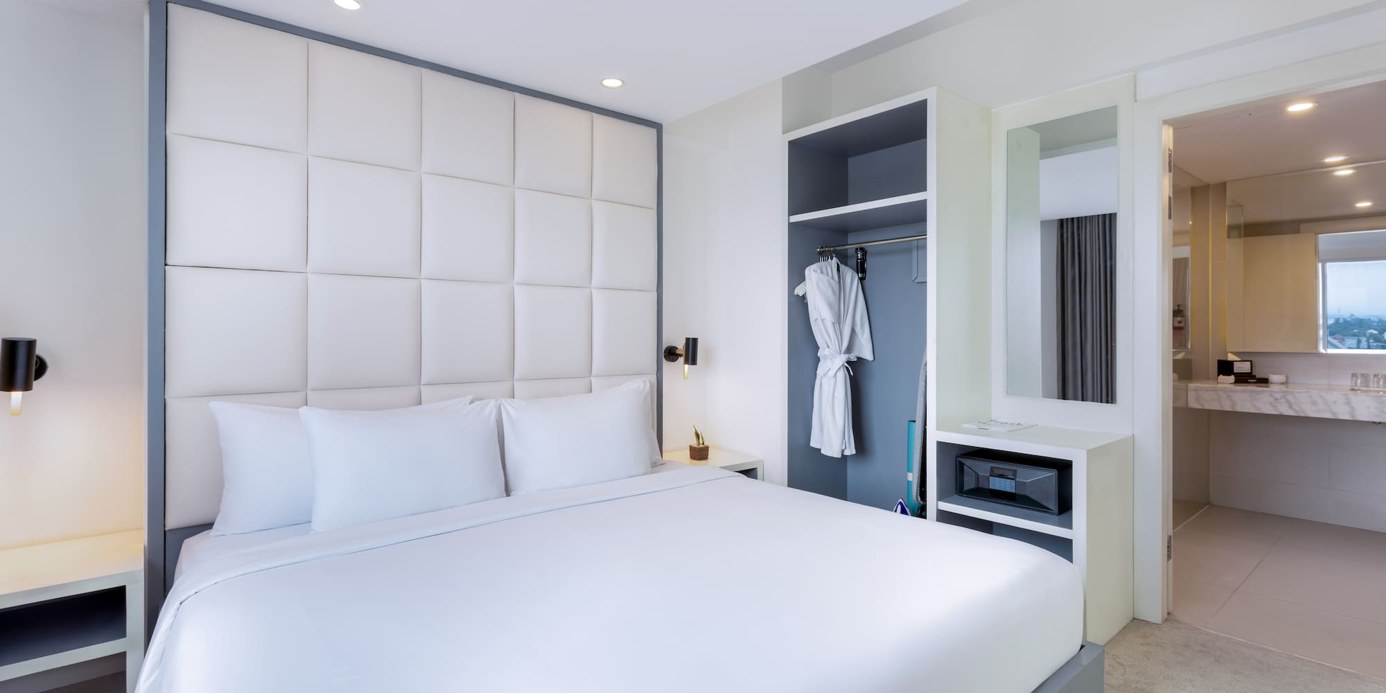 a white bed in a room