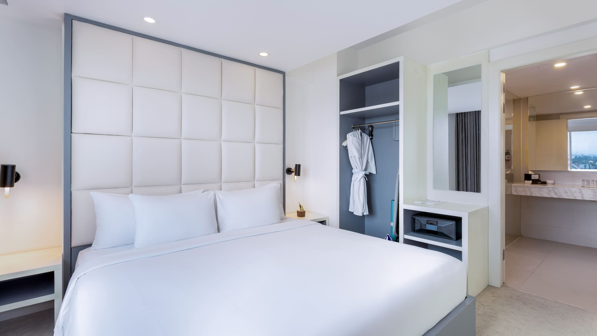 a white bed in a room