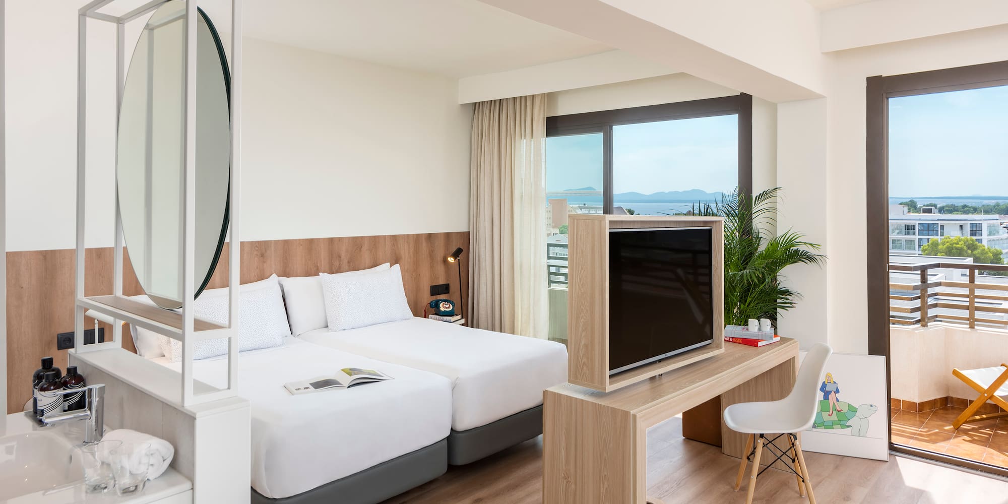 a room with a television and a bed