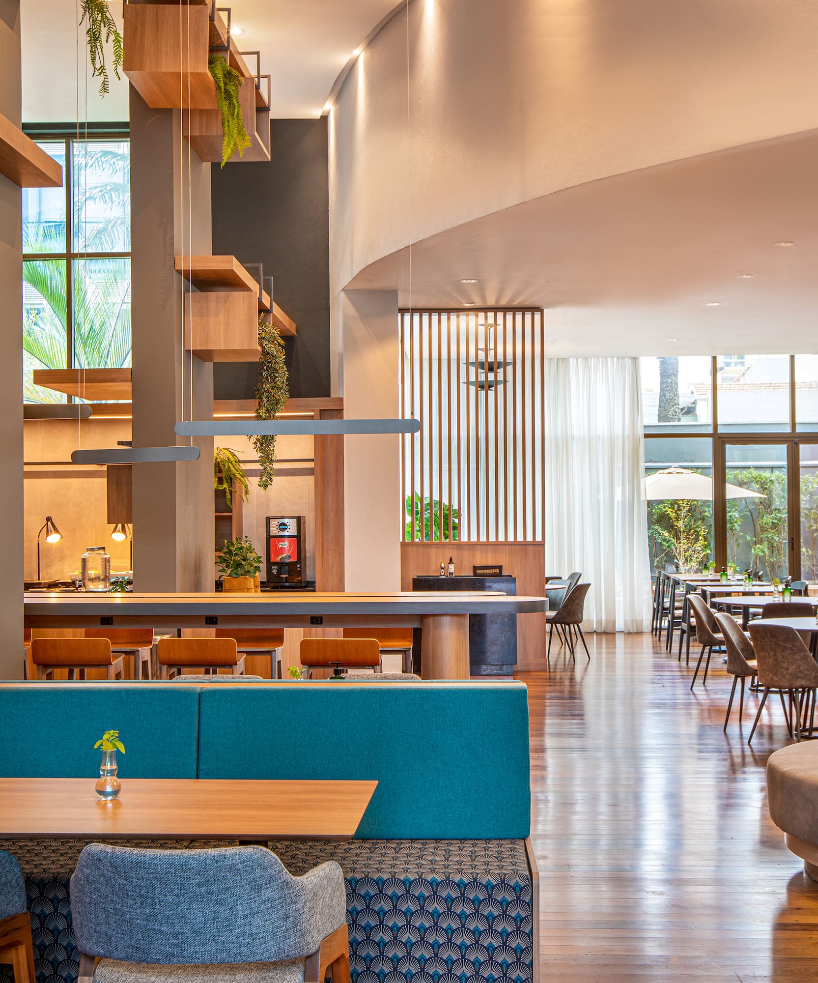 a room with tables and chairs