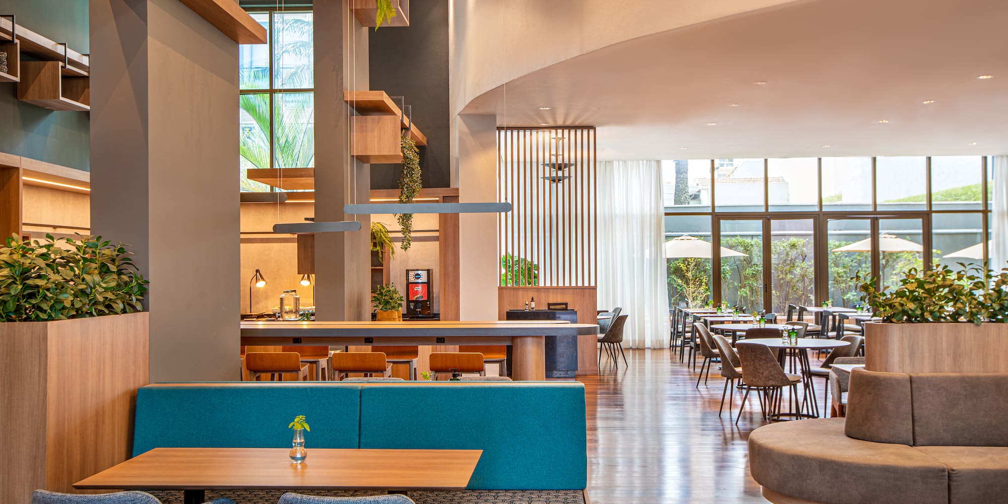 a room with tables and chairs