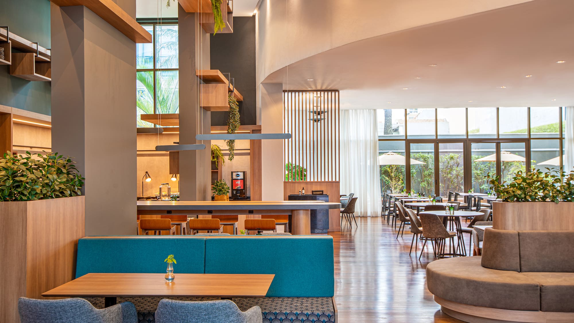 a room with tables and chairs