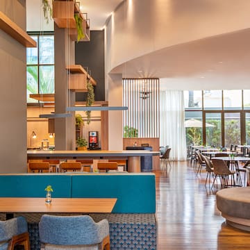 a room with tables and chairs