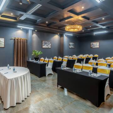 a room with tables and chairs