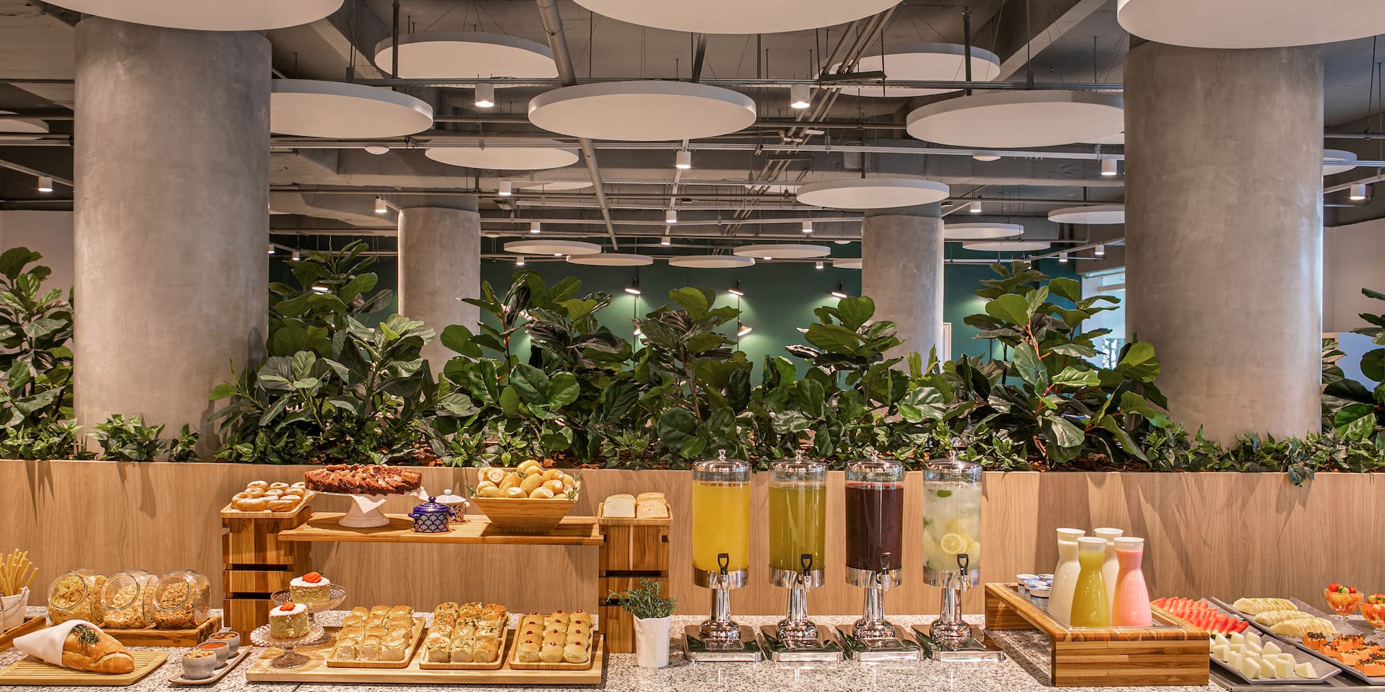 a buffet with food on it