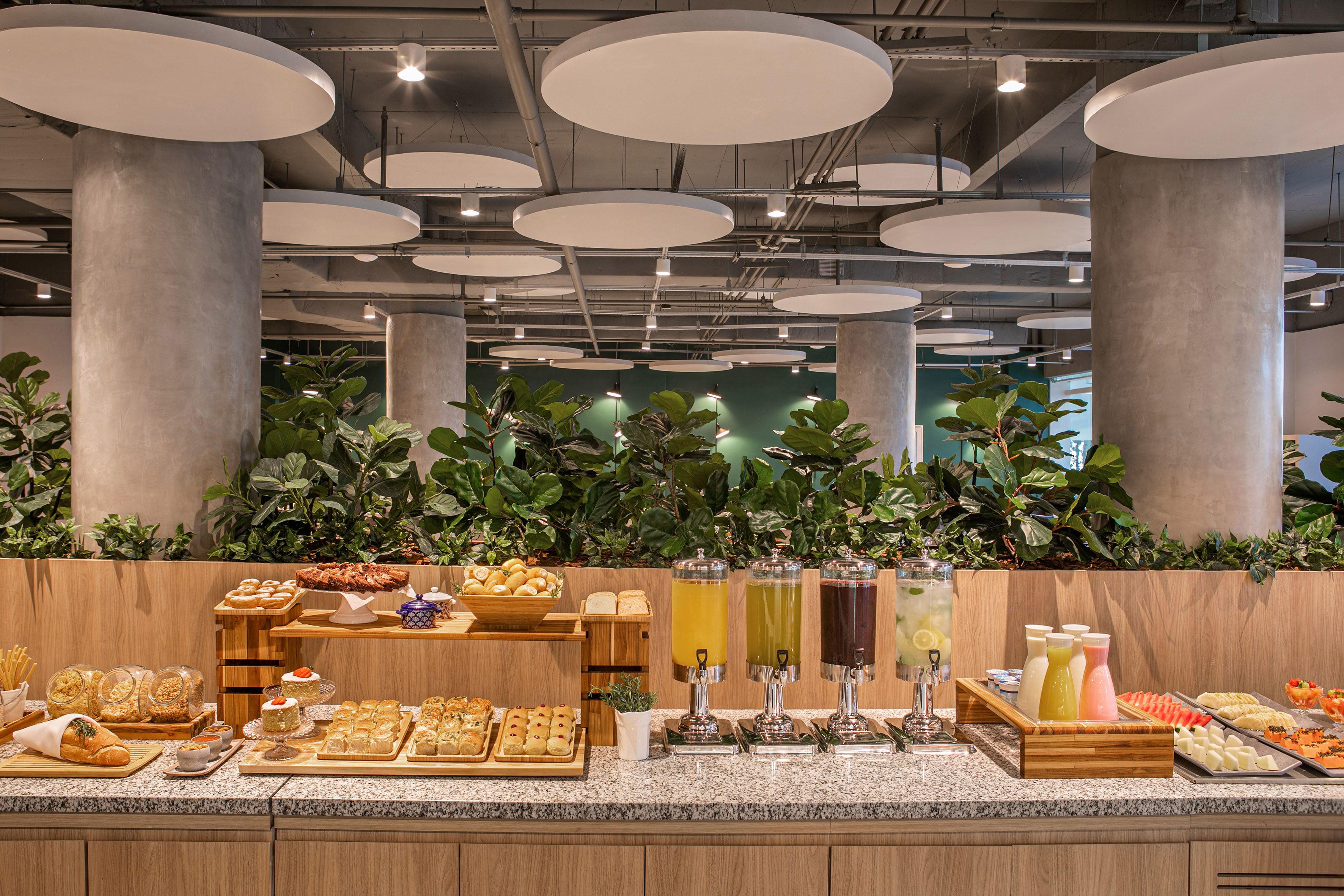 a buffet with food on it