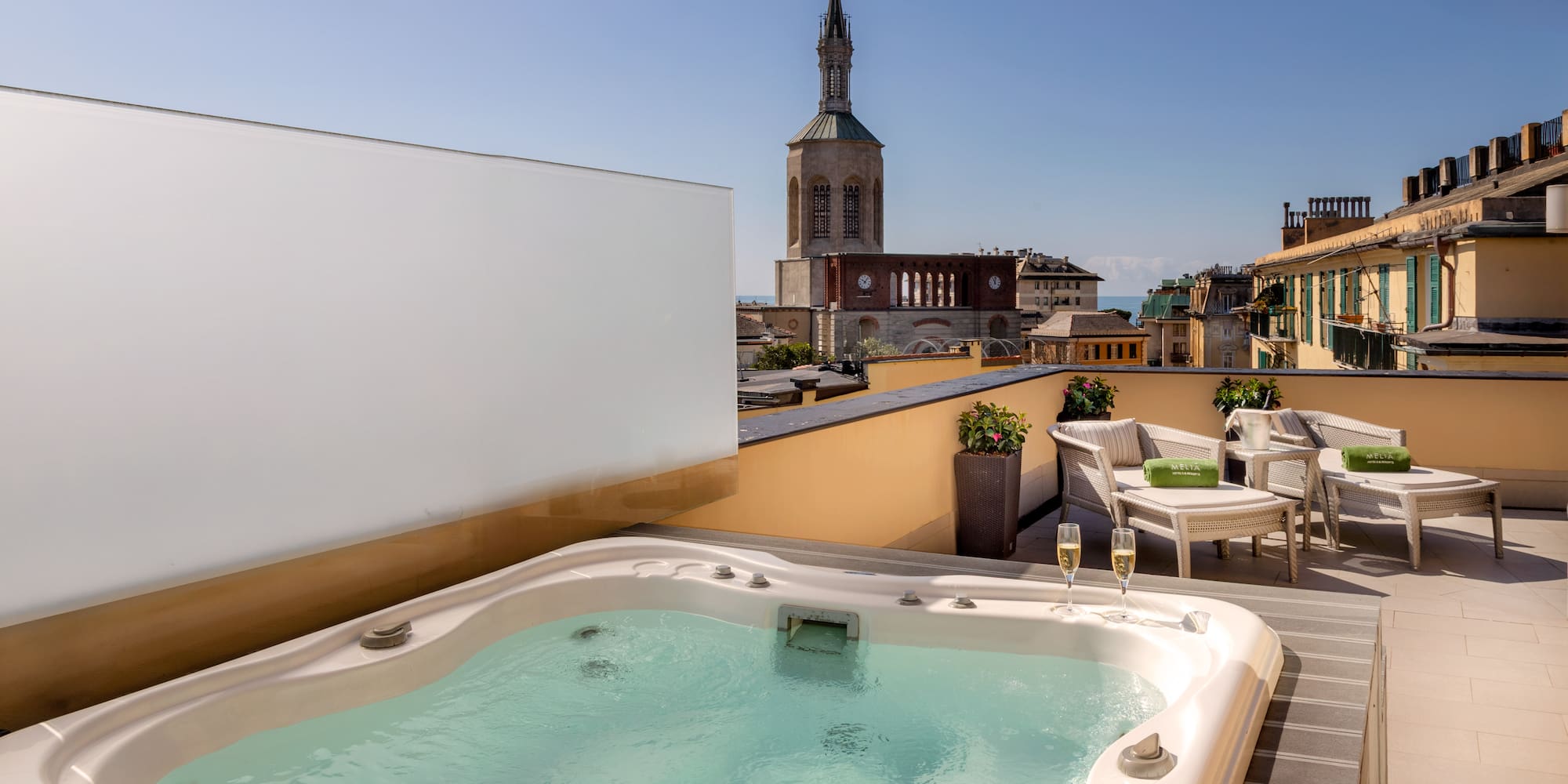 a hot tub on a rooftop