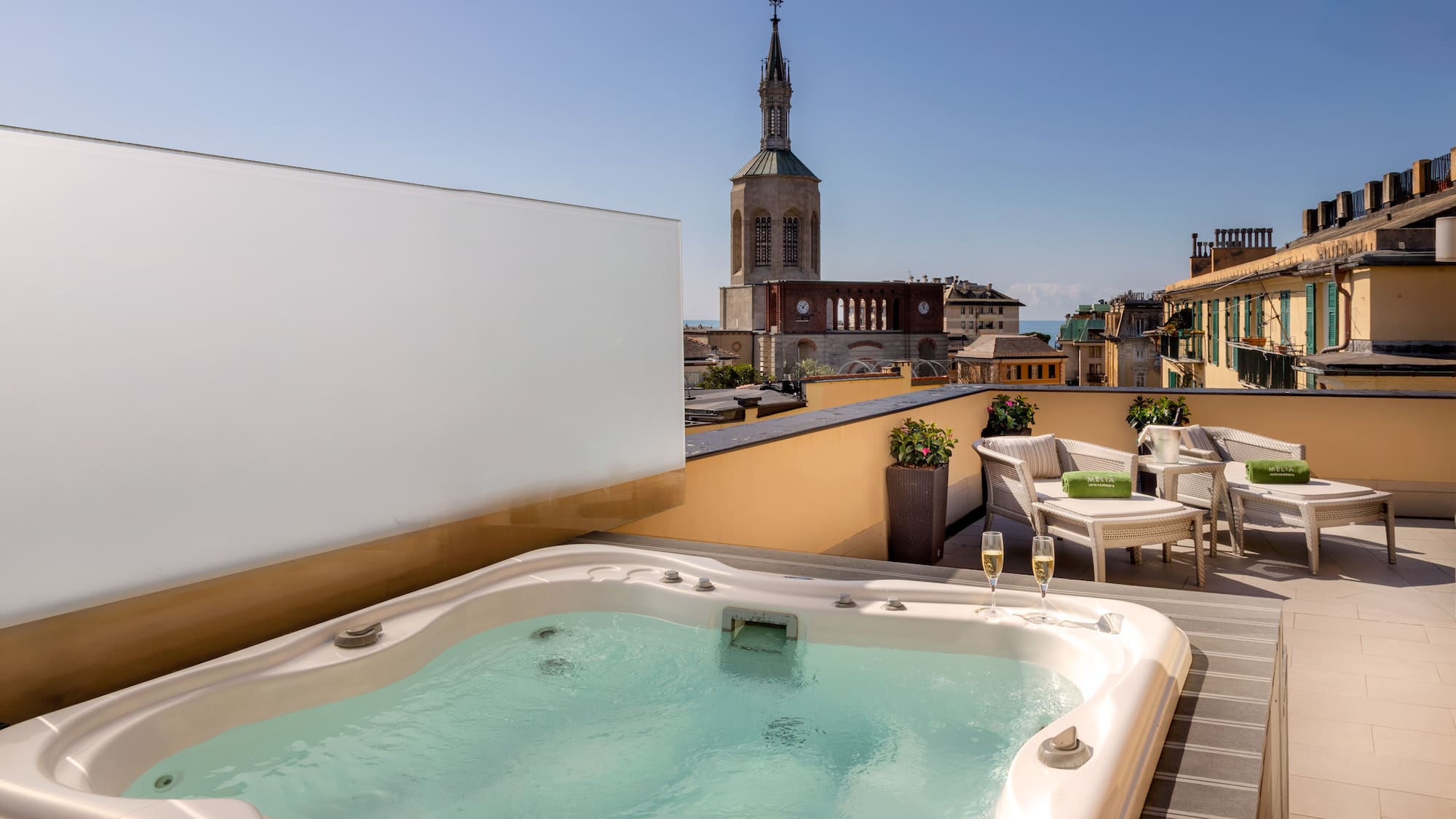 a hot tub on a rooftop