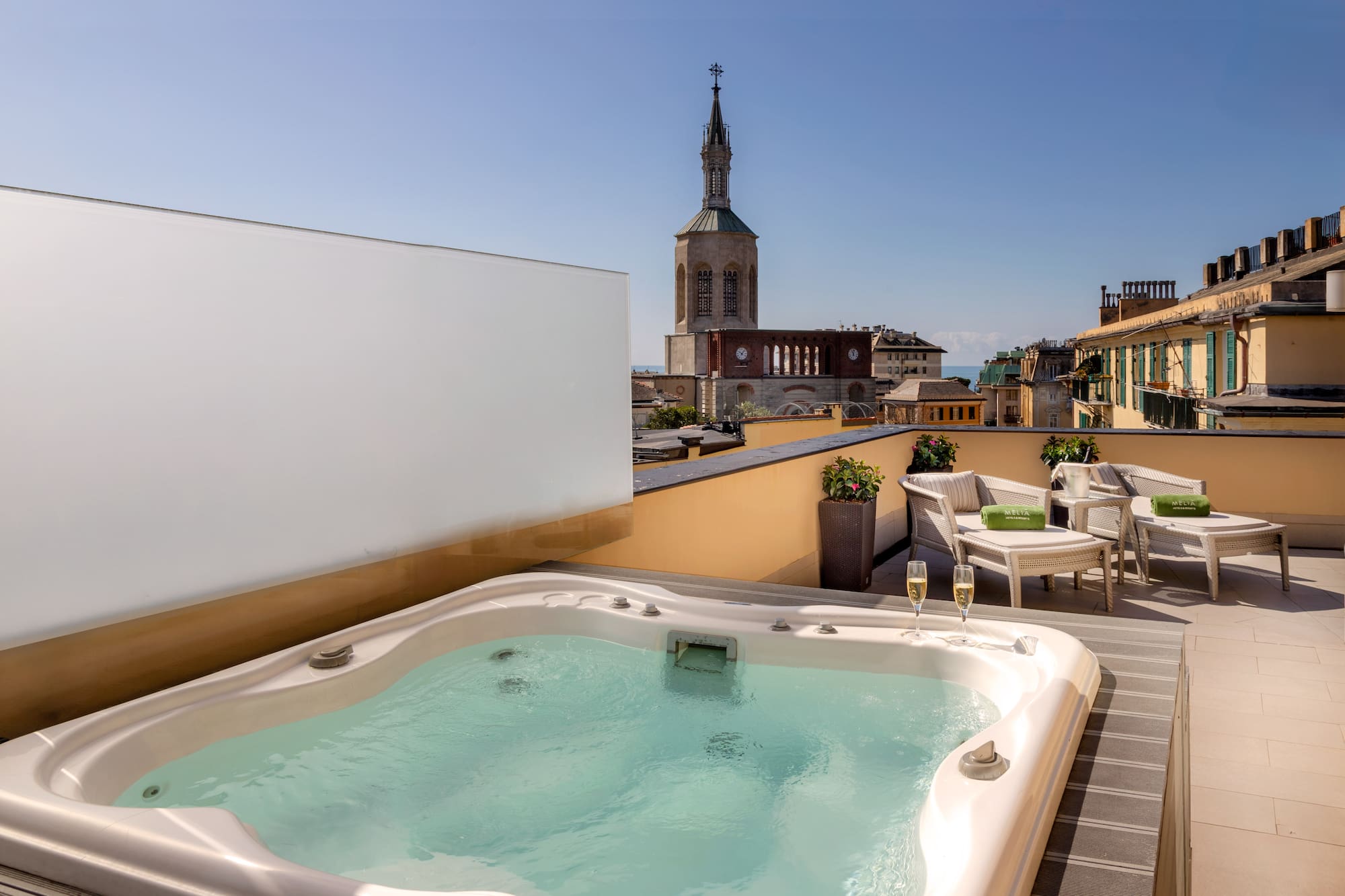 a hot tub on a rooftop
