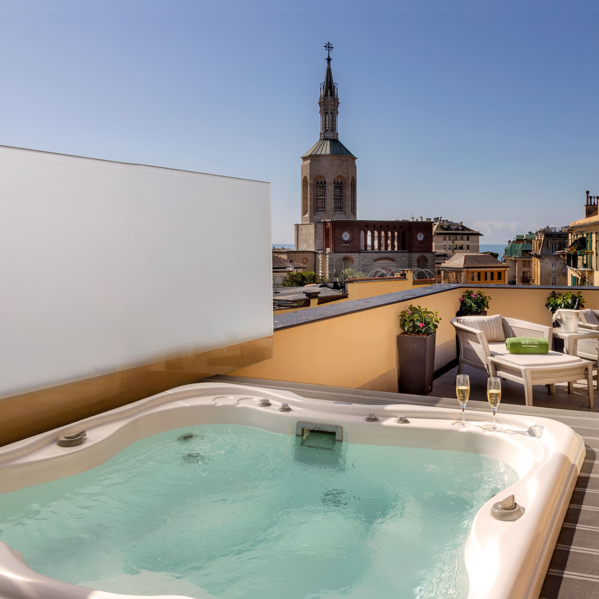a hot tub on a rooftop