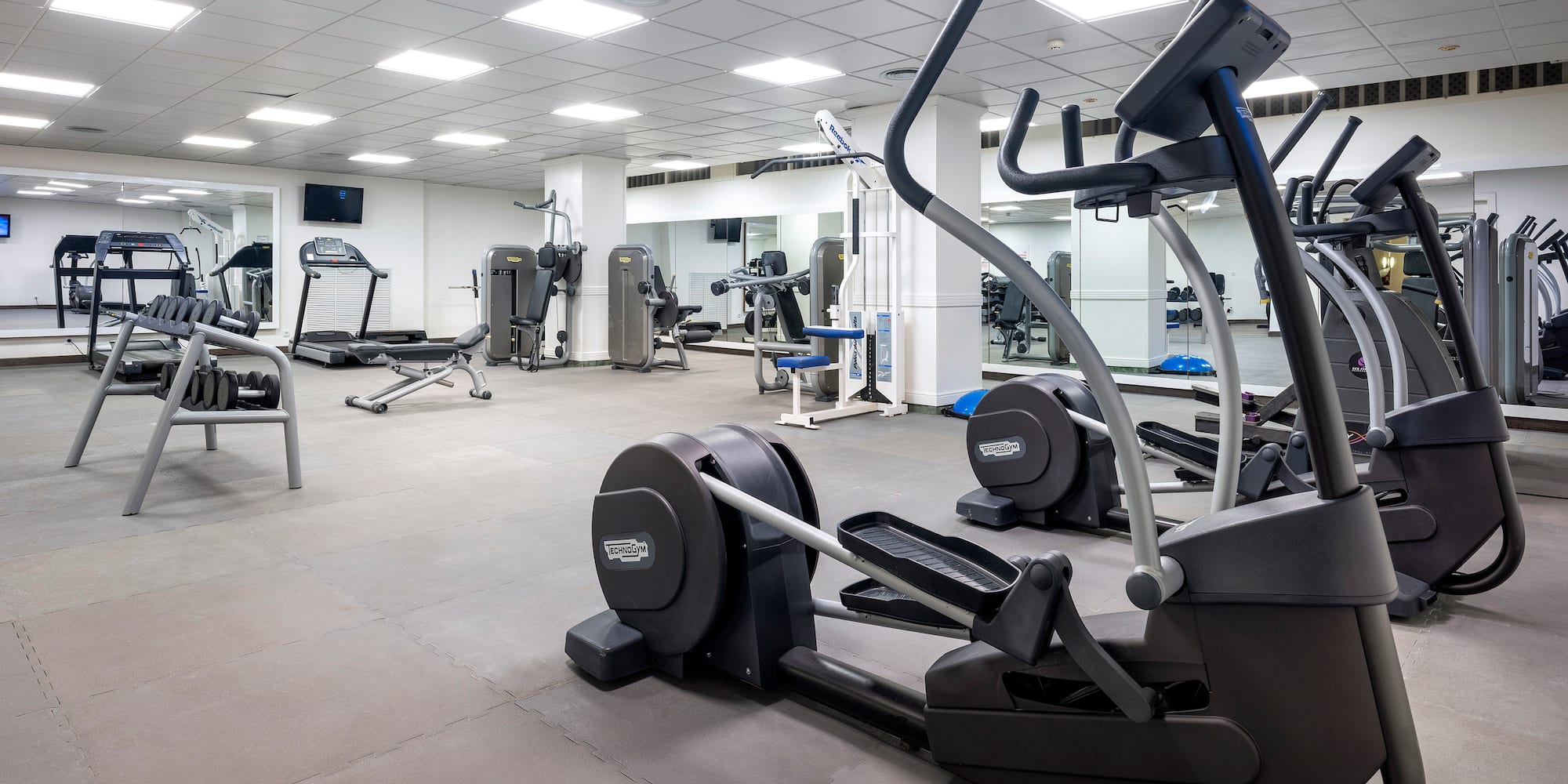 a room with exercise equipment