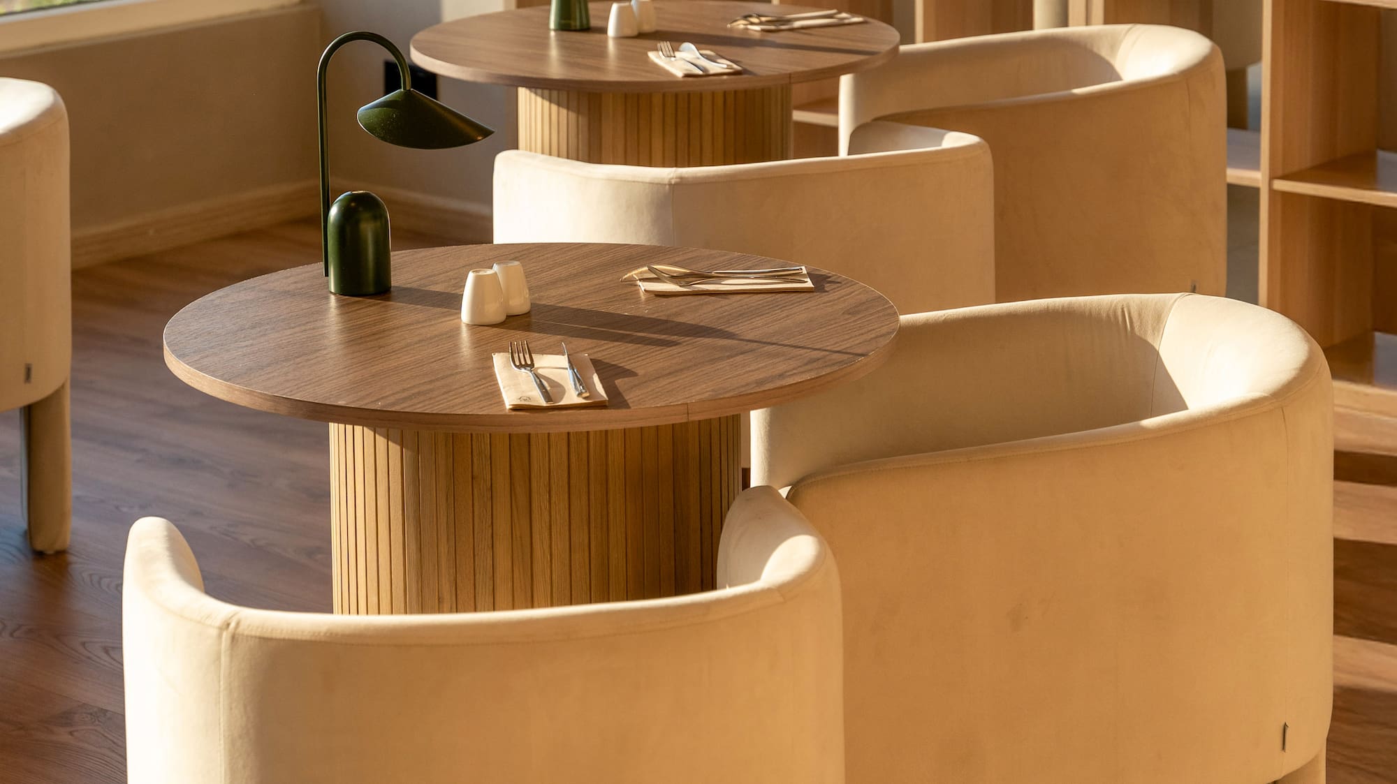 a table and chairs in a room