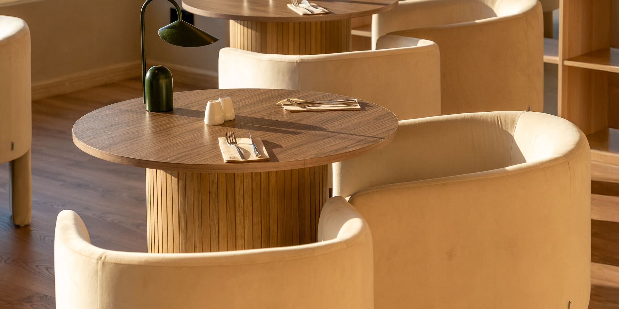 a table and chairs in a room