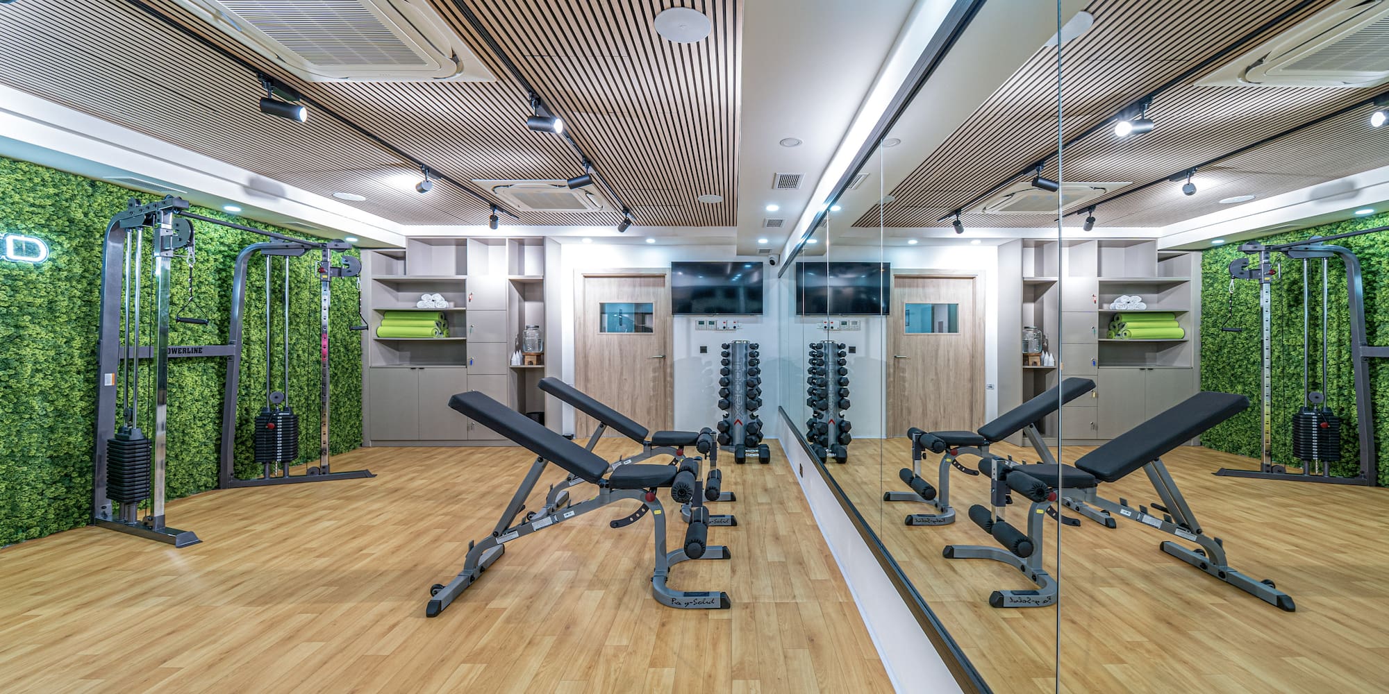 a gym with exercise equipment