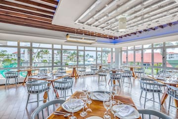 a room with tables and chairs