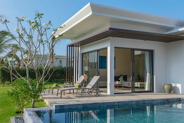 a pool and a house