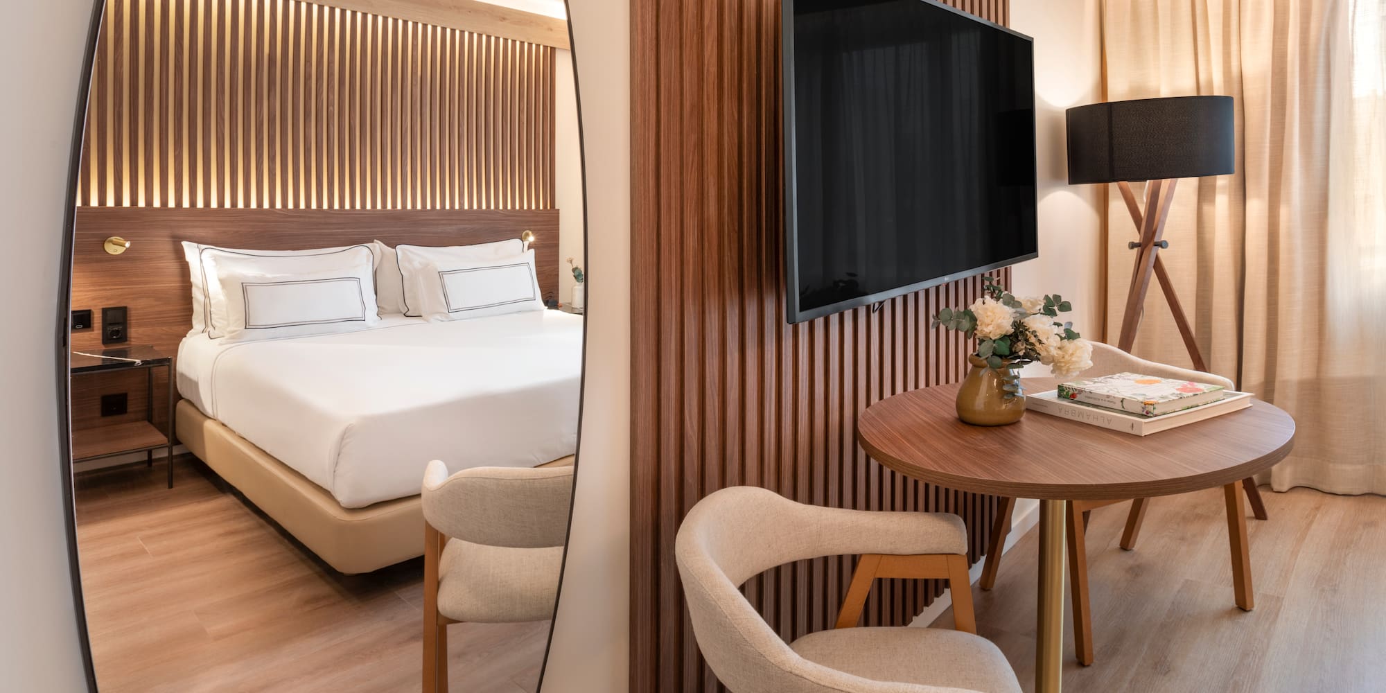 a mirror of a hotel room