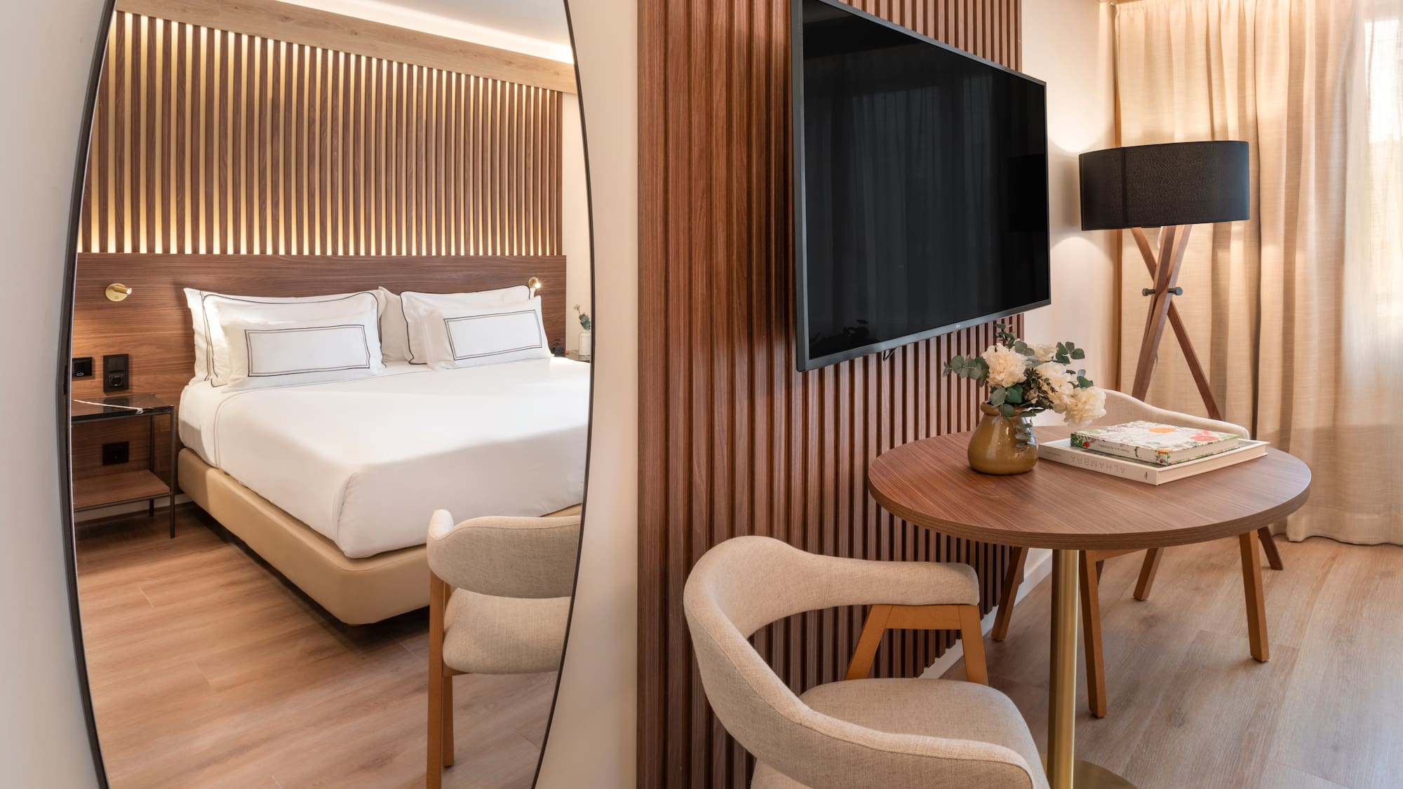 a mirror of a hotel room