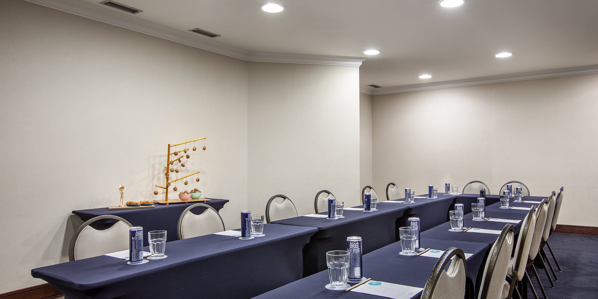 a room with tables and chairs