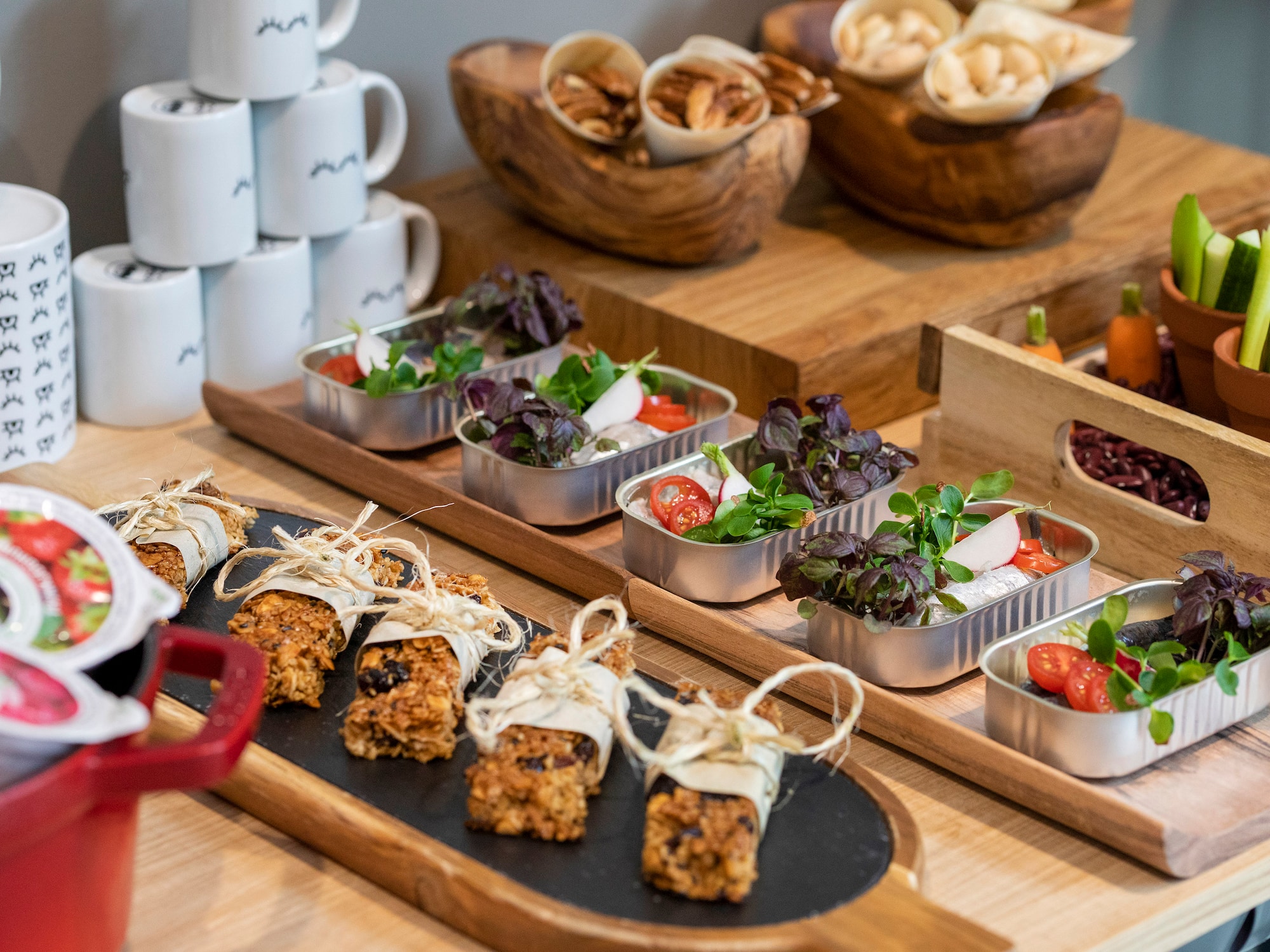 a trays of food on a table