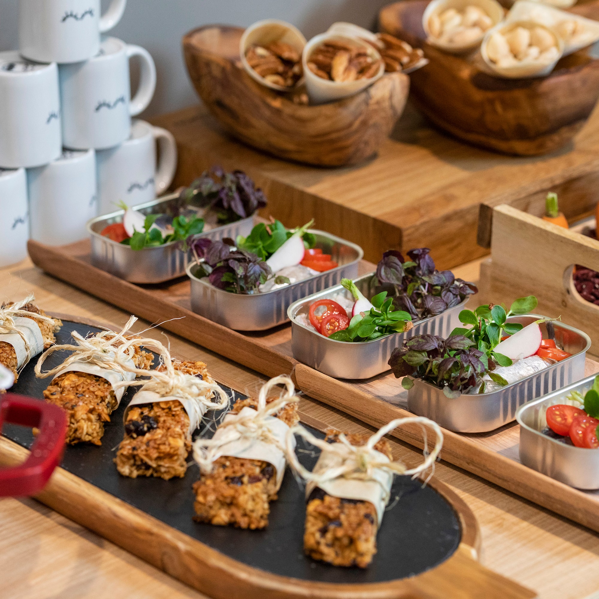 a trays of food on a table