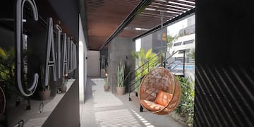 a chair in a courtyard