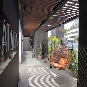 a chair in a courtyard