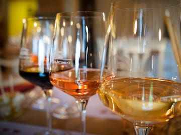 a group of wine glasses