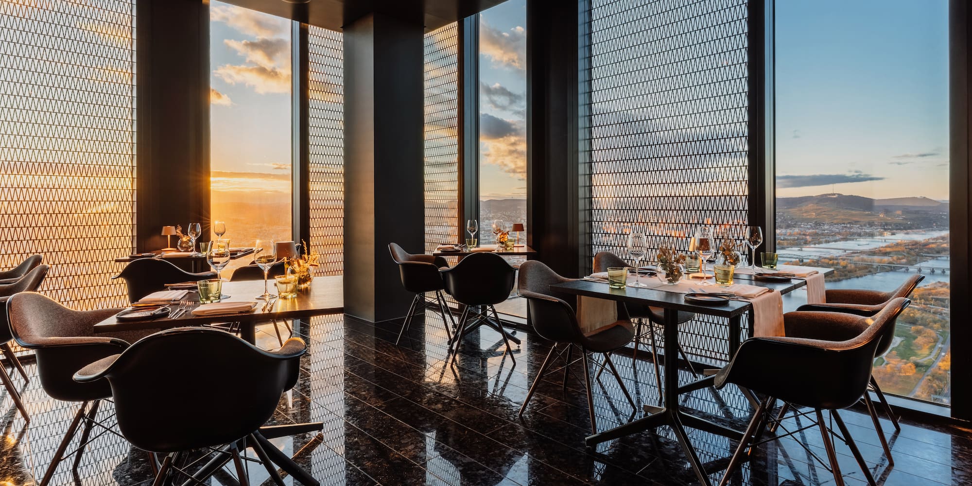 a room with tables and chairs