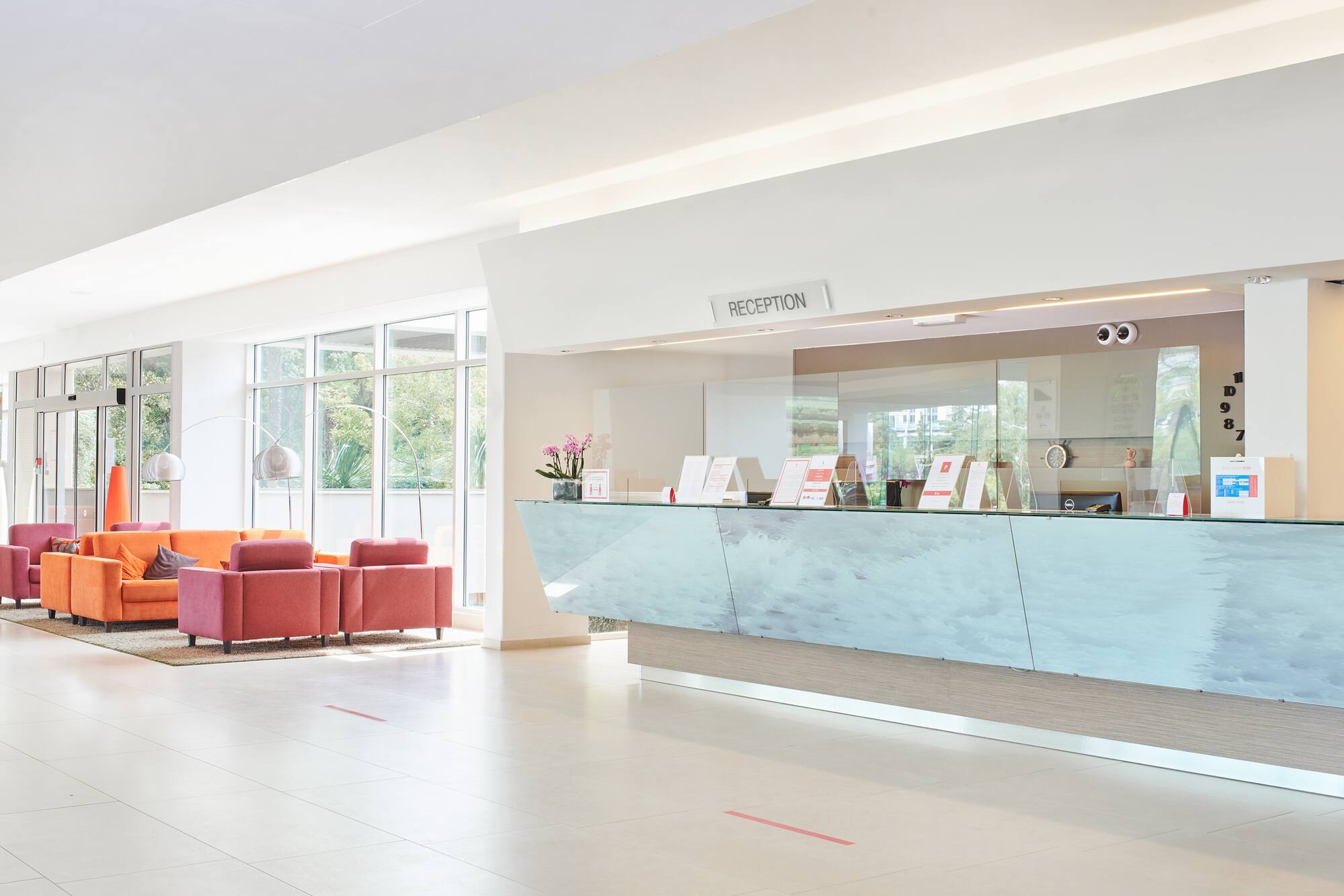 a reception desk in a building