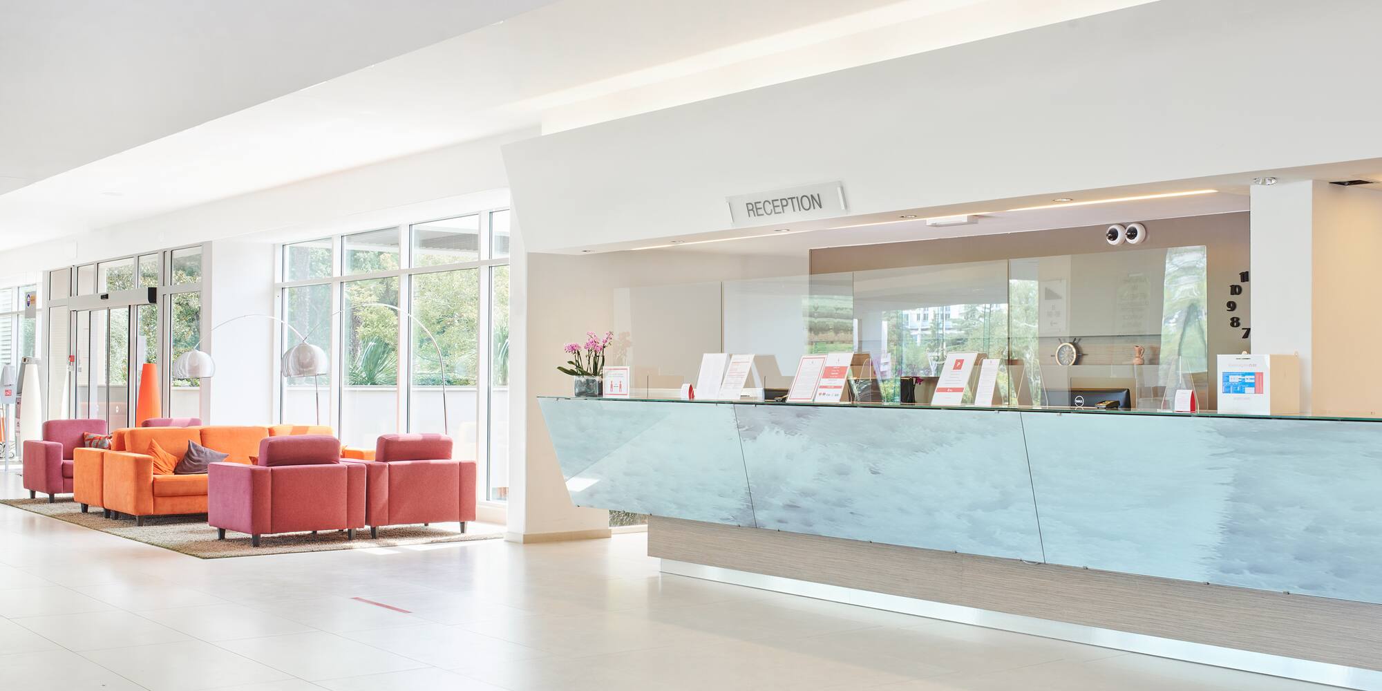 a reception desk in a building