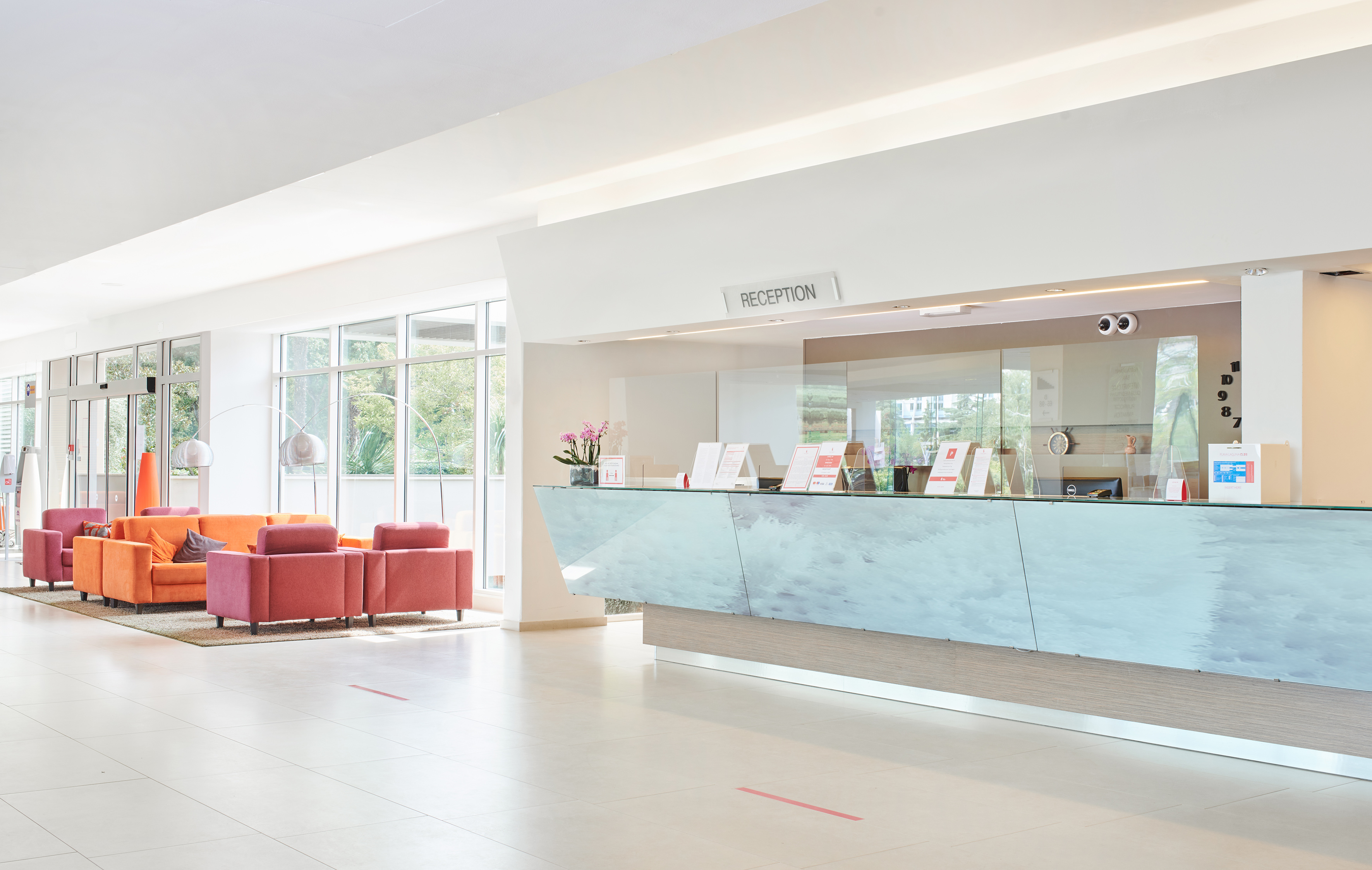 a reception desk in a building