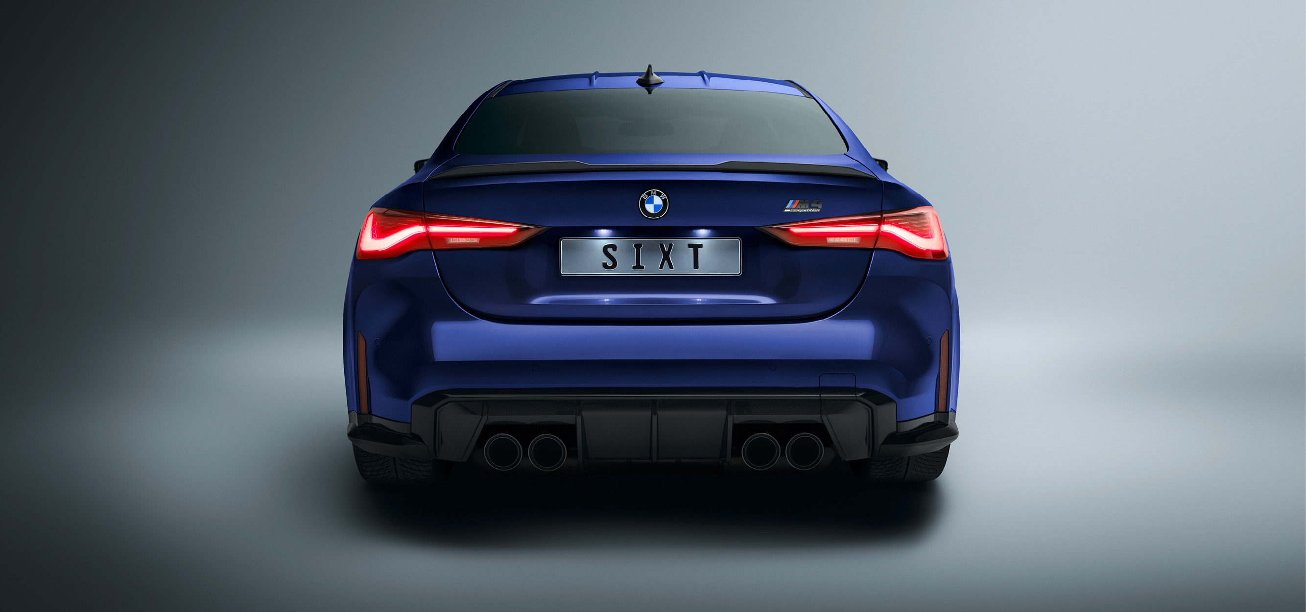 the back of a blue car