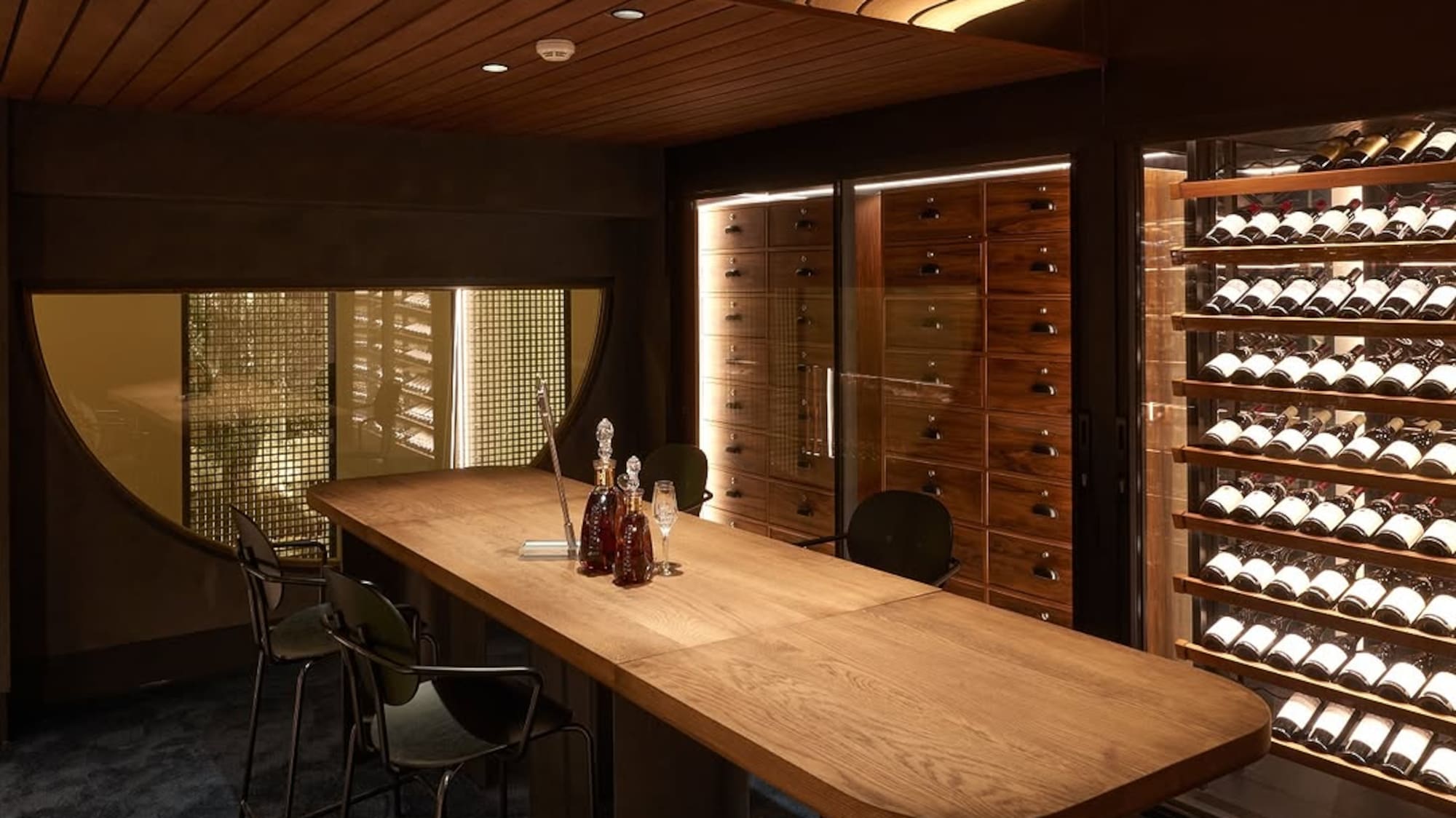 a room with a table and chairs