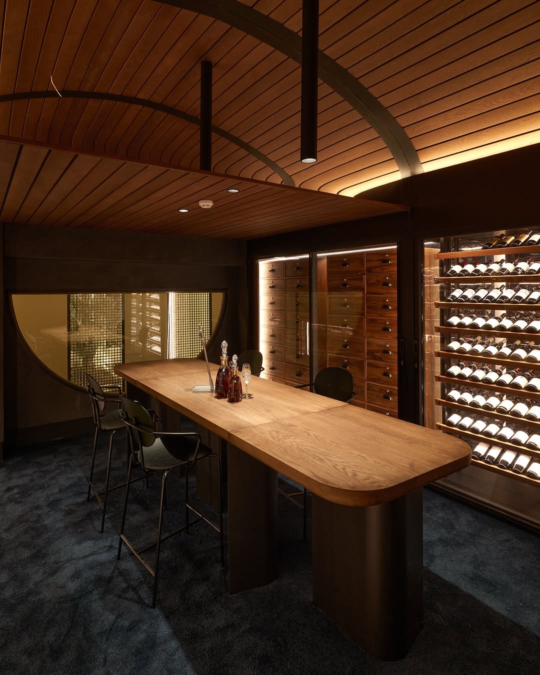 a room with a table and chairs