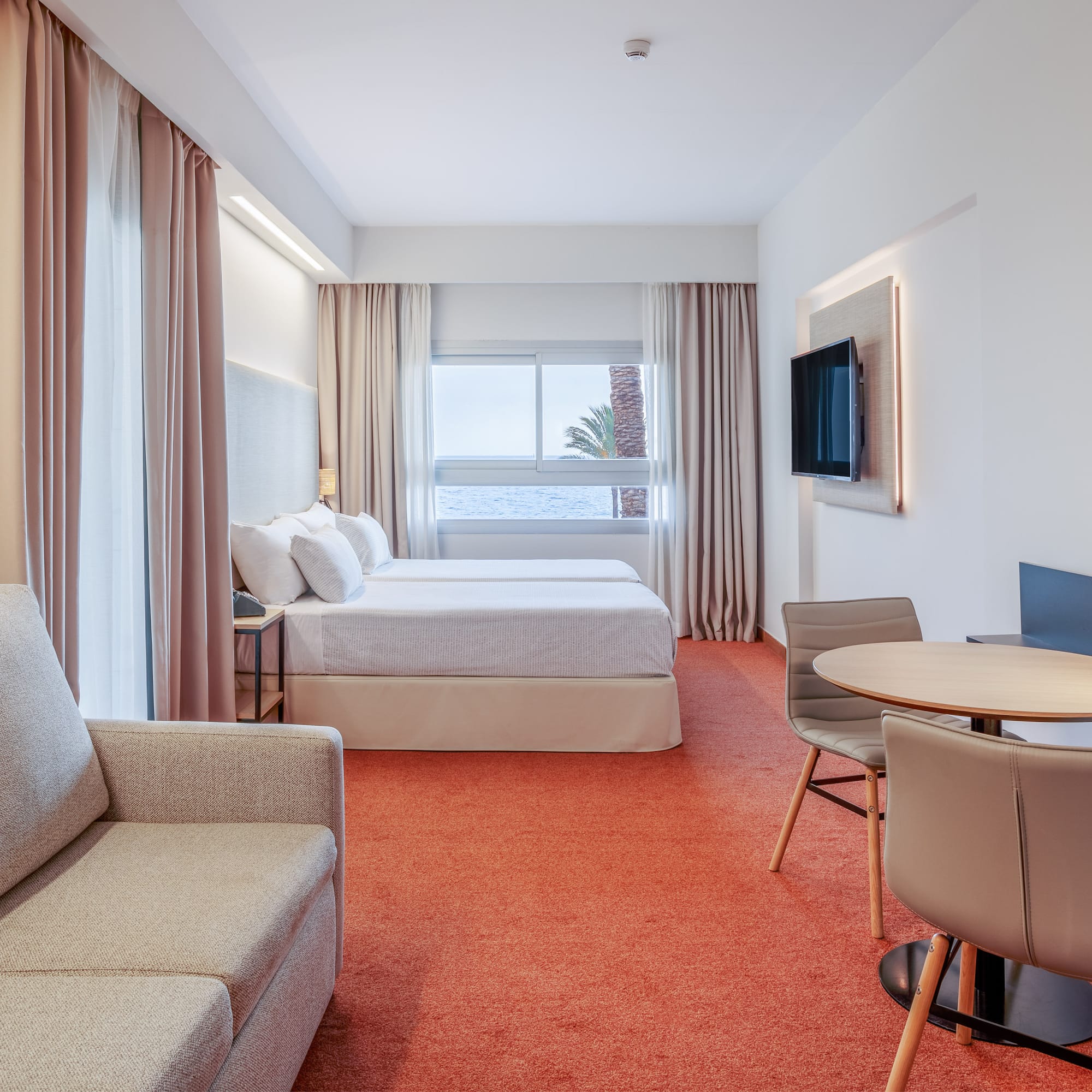 a room with a bed and a table