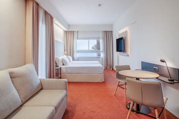 a room with a bed and a table