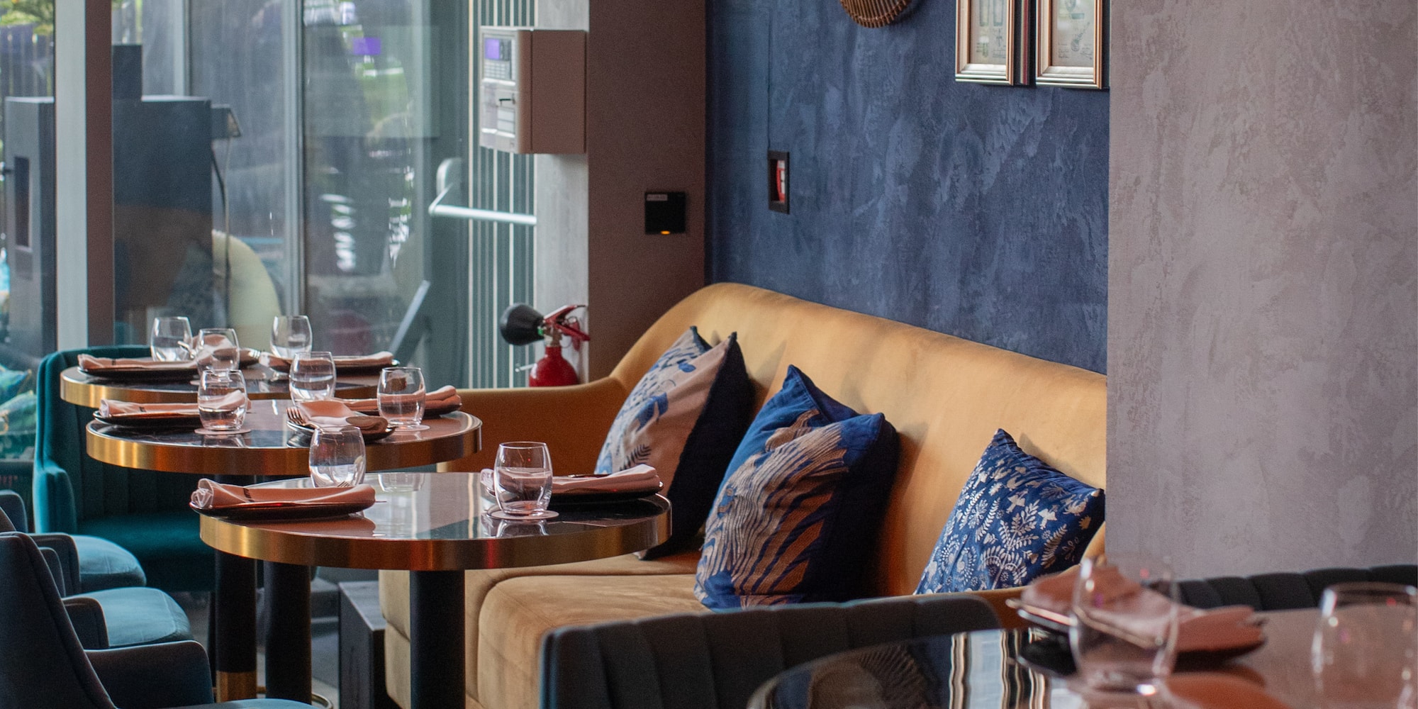 a table with plates and glasses on it