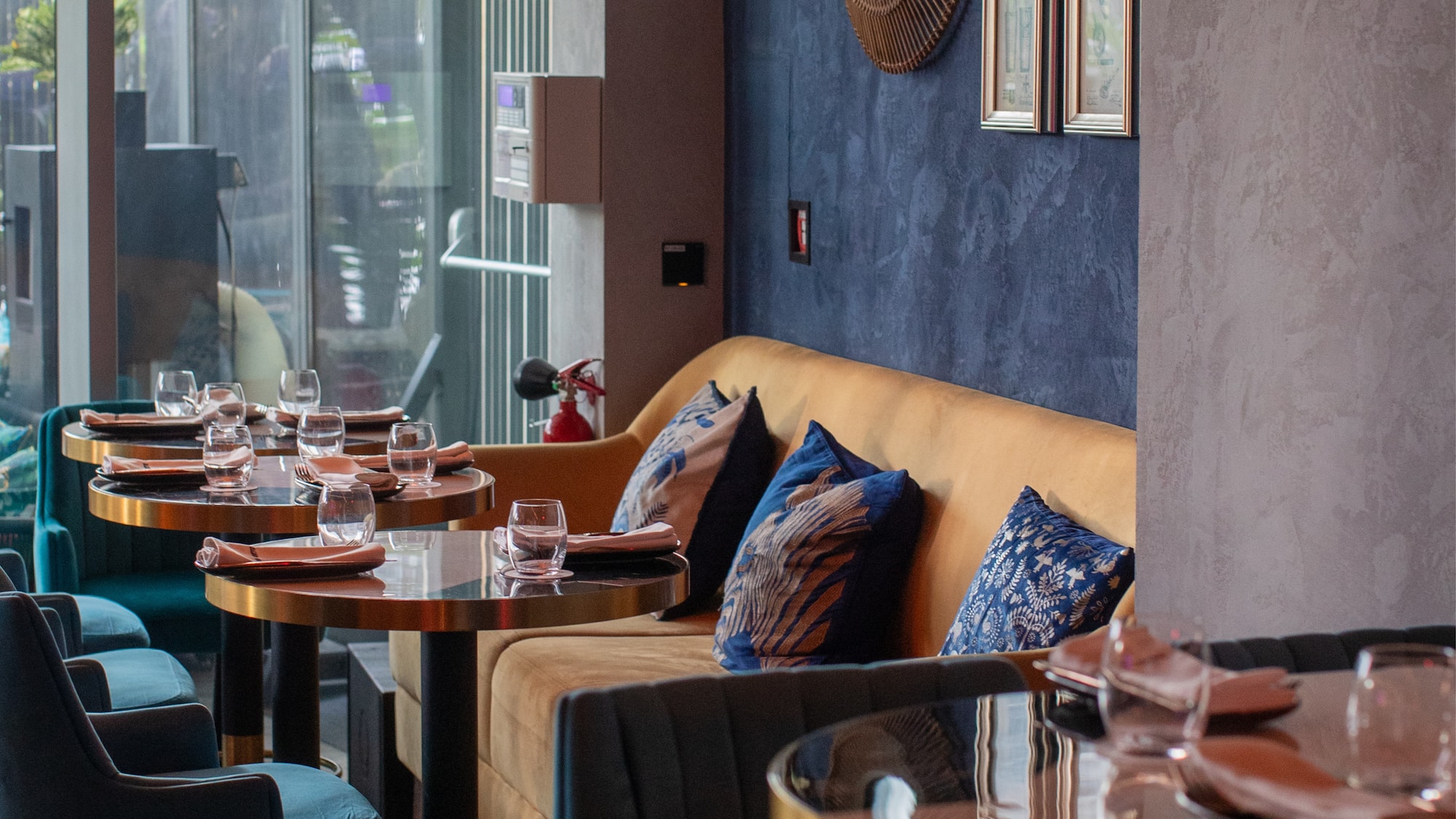 a table with plates and glasses on it