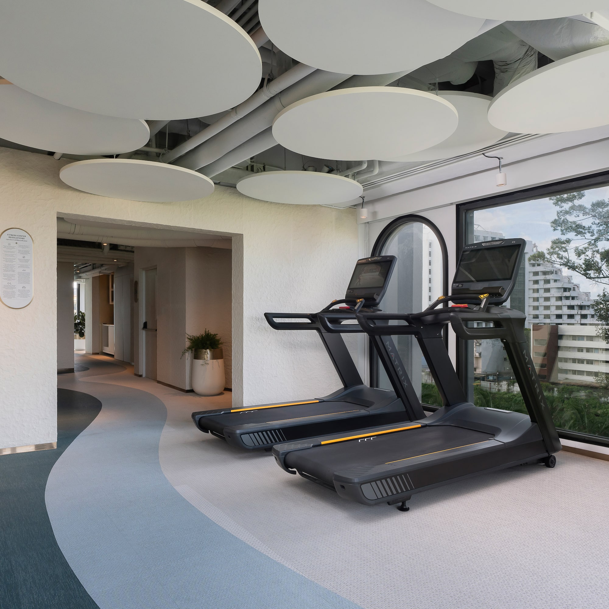 a treadmills in a room