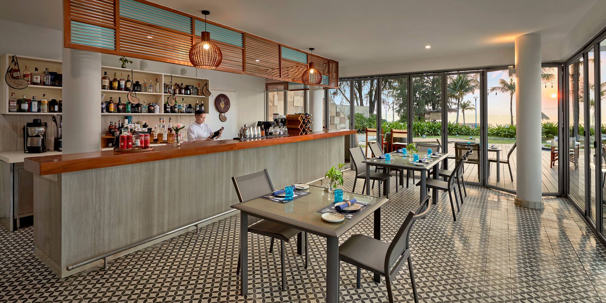 a restaurant with tables and chairs